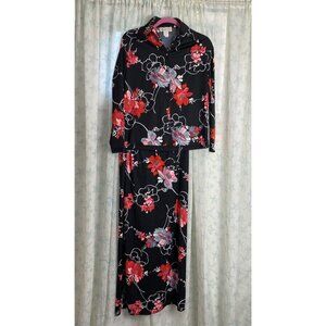Vintage Bernie Bee Maxi Skirt Set Womens Floral Black Liz Berg Mod Party